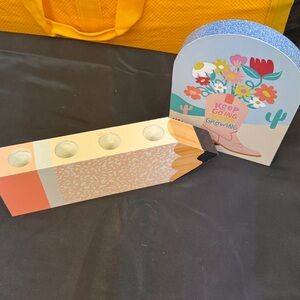 Solid wood Pencil Shaped Pencil Holder and Floral Sign Keep Going Keep Growing